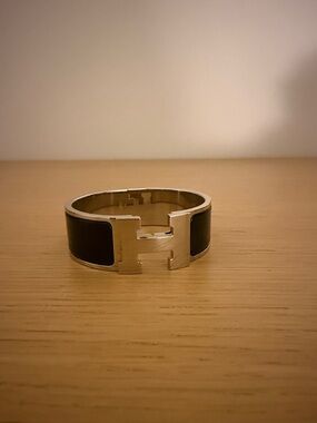Hermes Silver and Black H-Link Enamel Cuff Bracelet